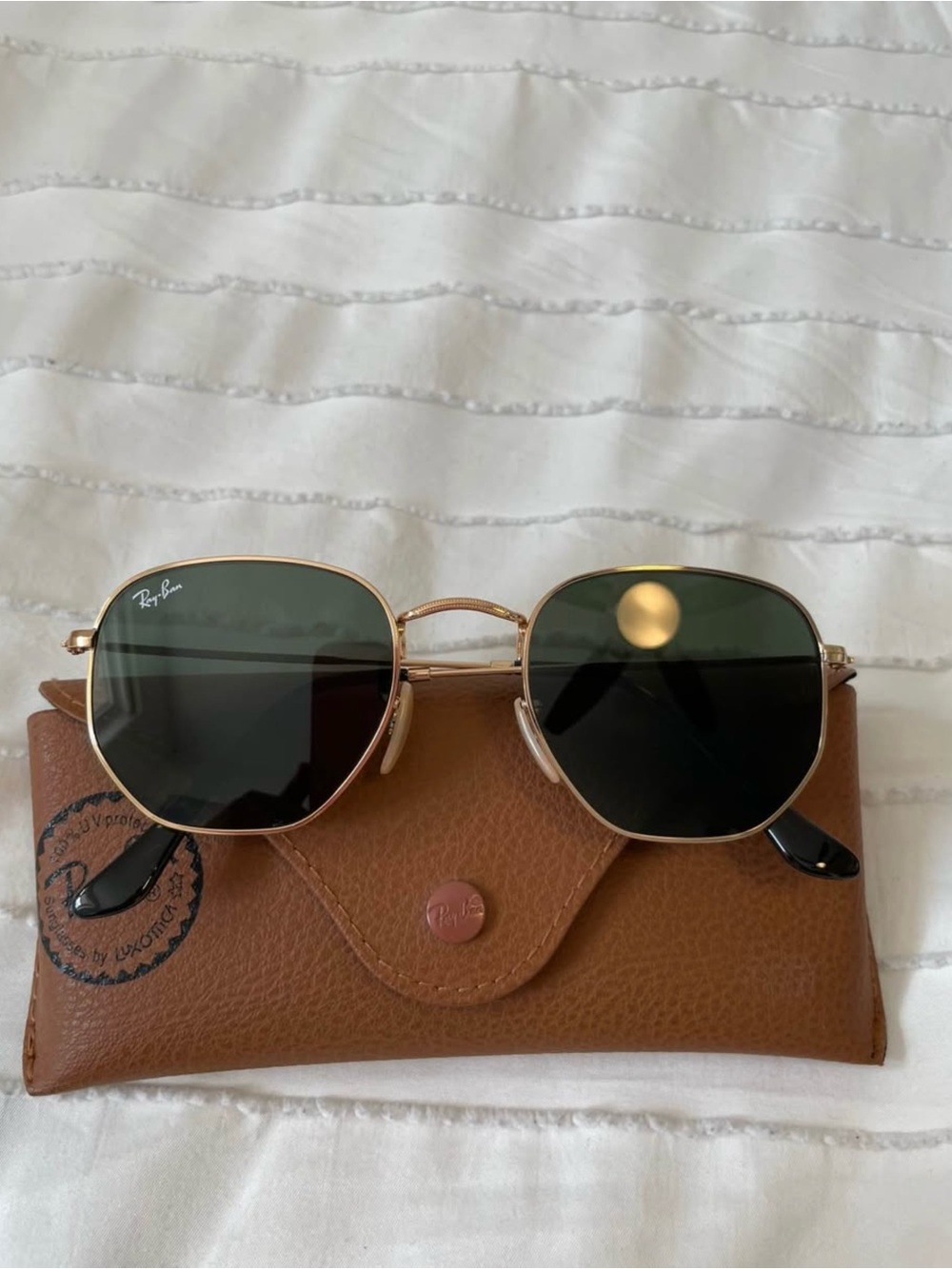 New Ray-Ban Gold Frame Dark Green Lens Sunglasses